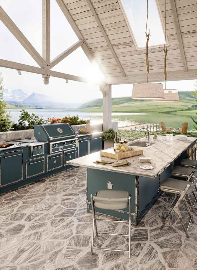 Teal Outdoor Kitchen Mountain Lake View