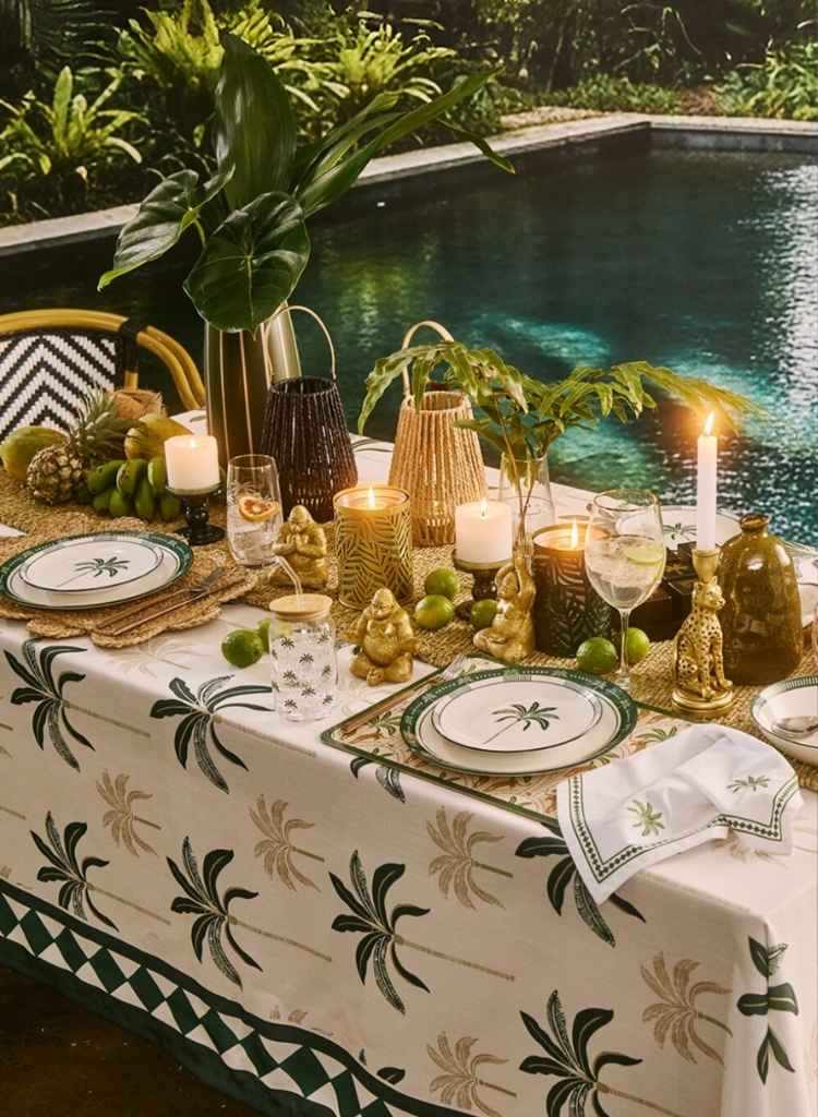 Tropical Poolside Outdoor Dining Setup