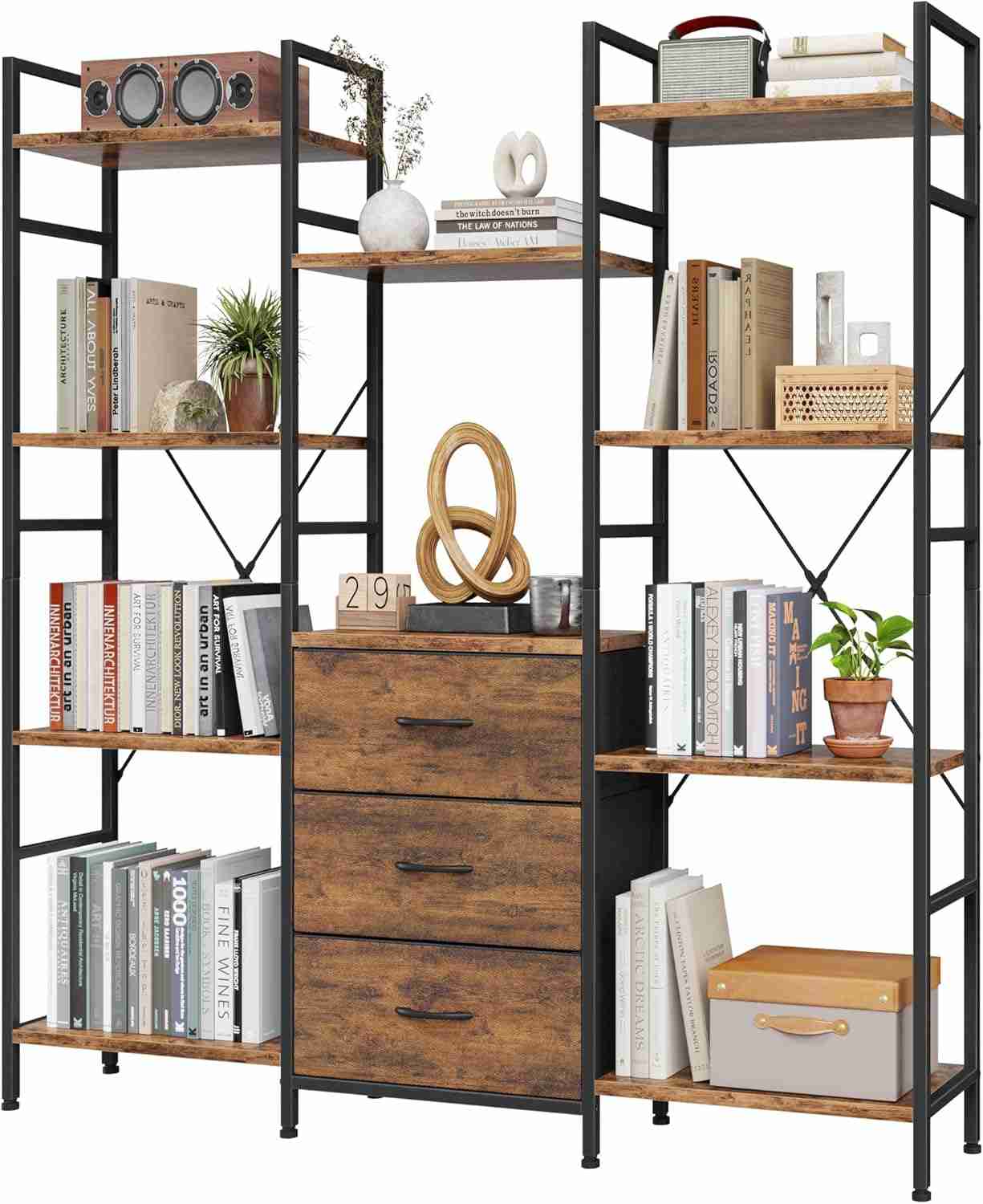 AFLUI Triple Bookshelf with 3 Fabric Drawers