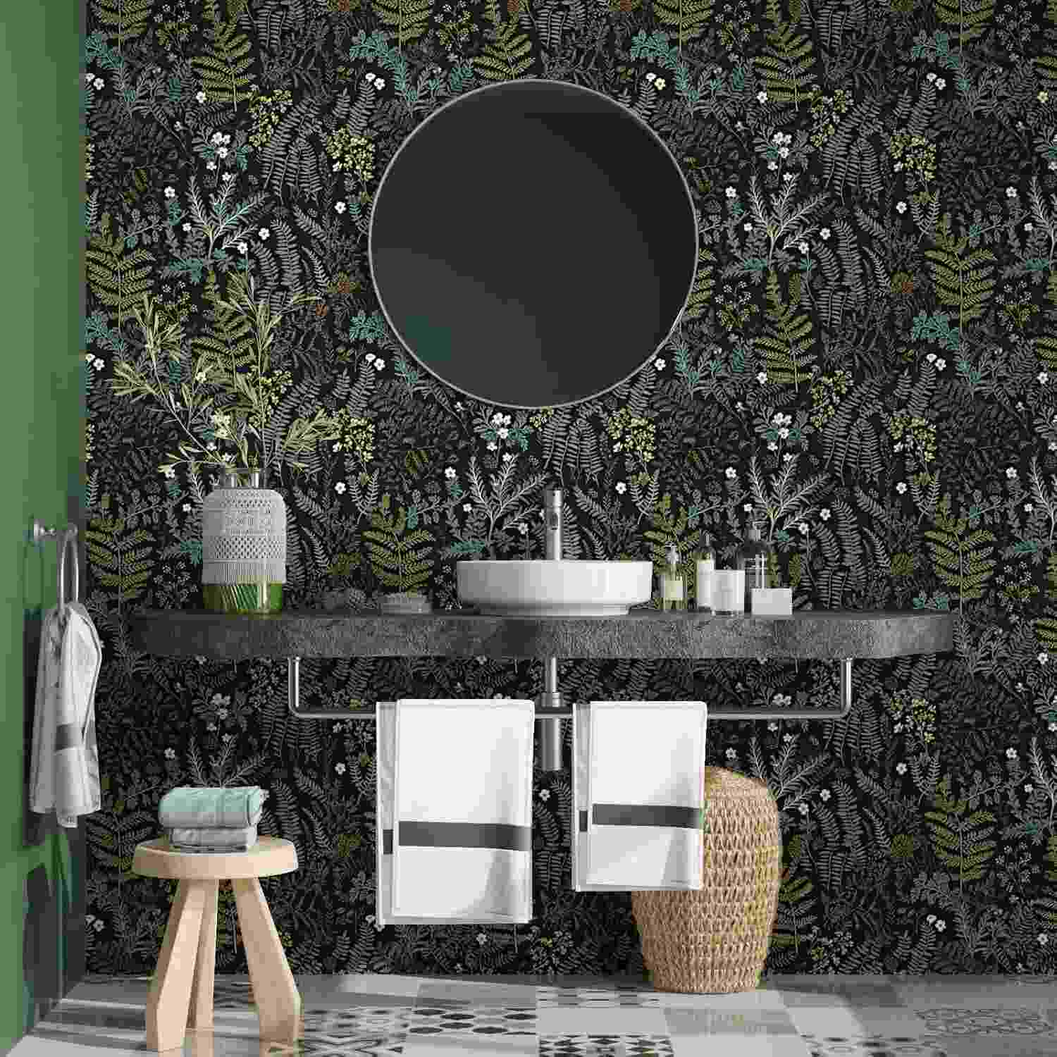Black Botanical Peel and Stick Wallpaper (Style 2)