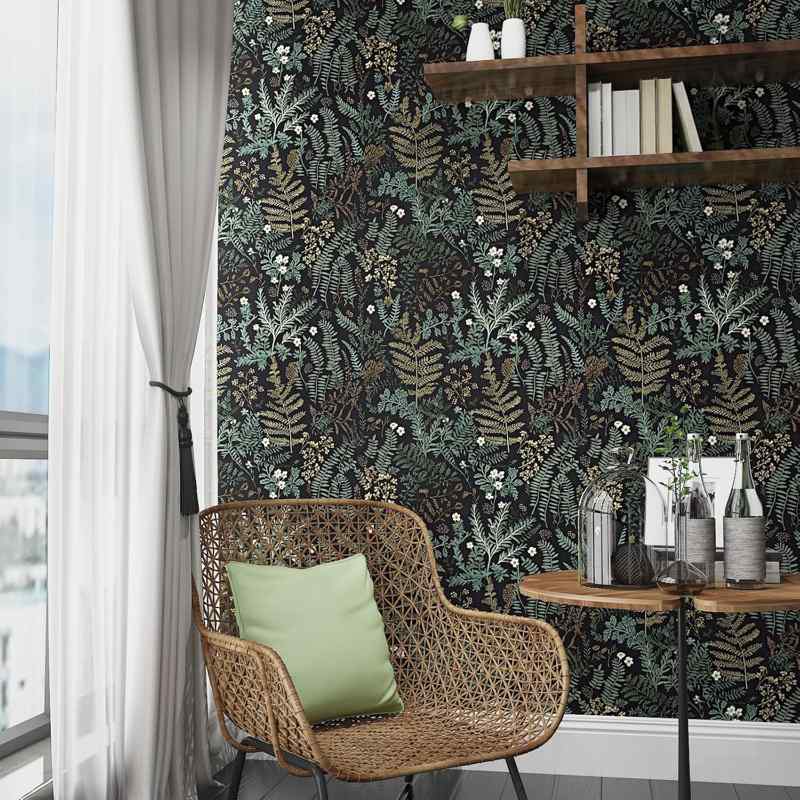 Black Botanical Peel and Stick Wallpaper