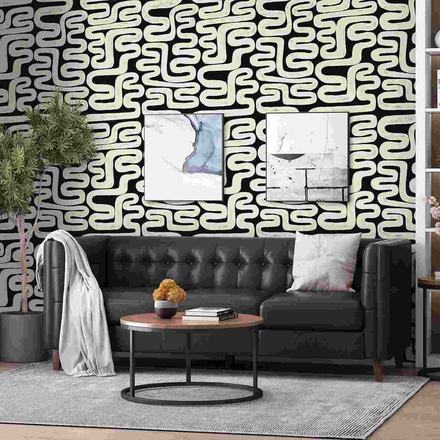 Black & Cream White Peel and Stick Wallpaper