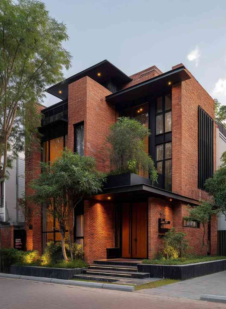 Contemporary Brick Facade with Warm Lighting
