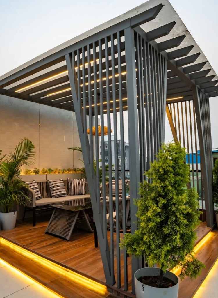 Modern Rooftop Pergola with LED Deck
