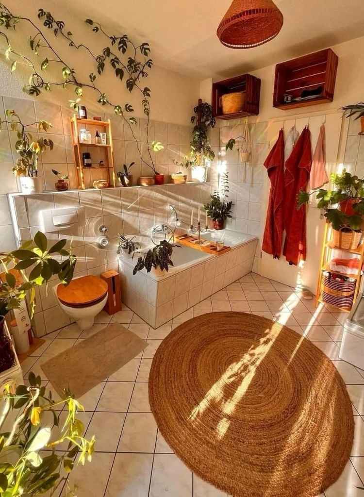 Round Jute Rug Boho Bathroom