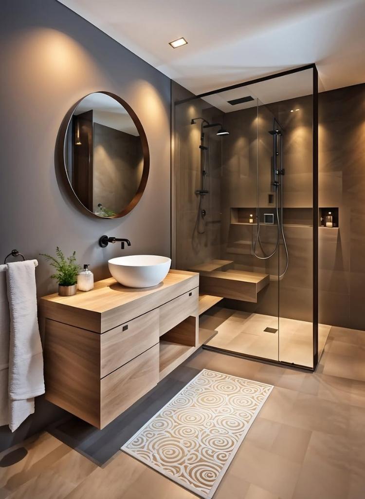 Textured Runner Rug Modern Bathroom