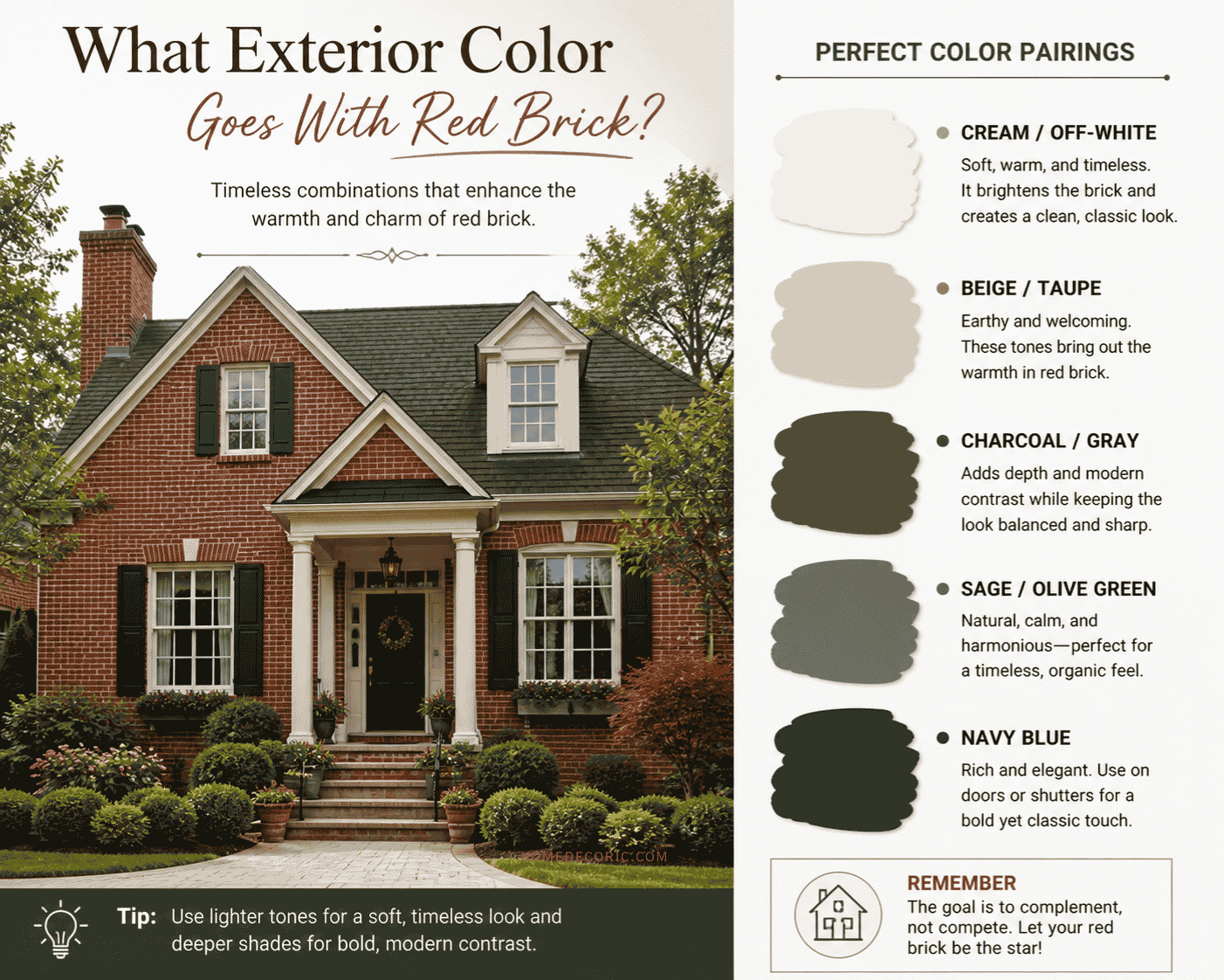 What exterior color goes with red brick
