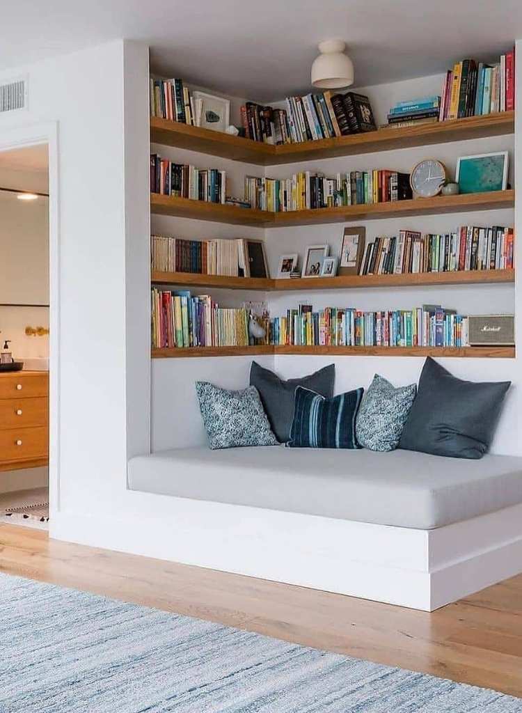 Built-In Bookshelf with Bench Seating