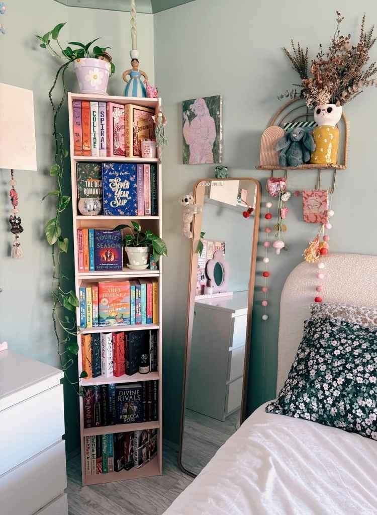 Slim Pink Bookshelf for Small Bedrooms