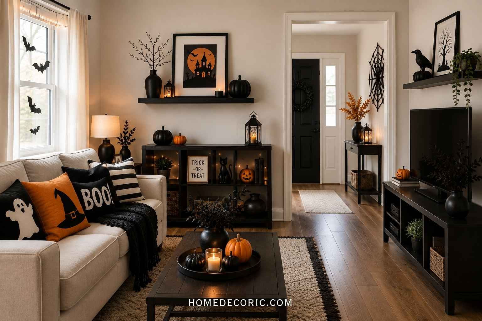 Cluttered Look When Decorating a Small Living Room for Halloween